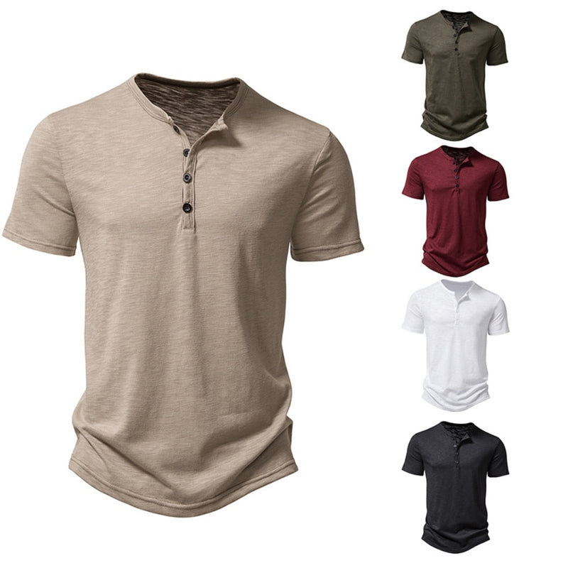 Camisa casual masculina colarinho henley